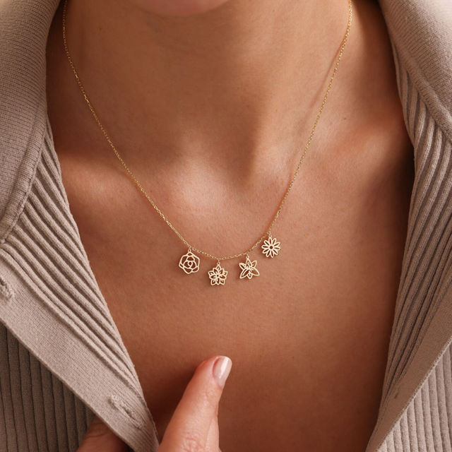 Picture of Custom Birth Flower Necklace - Personalized Necklaces w/ 1-5 Birth Month Flowers - Custom Stainless Steel Necklace - Nice Bridesmaid Gift - Custom Jewelry