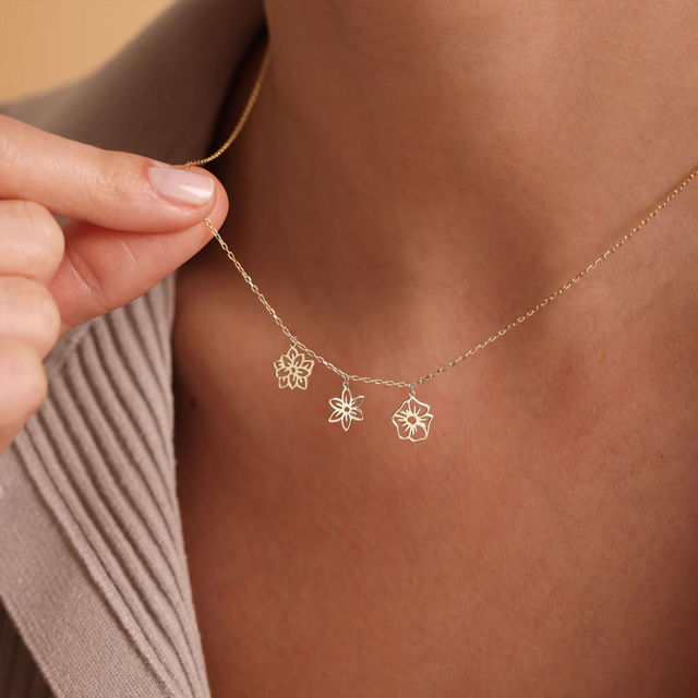 Picture of Custom Birth Flower Necklace - Personalized Necklaces w/ 1-5 Birth Month Flowers - Custom Stainless Steel Necklace - Nice Bridesmaid Gift - Custom Jewelry