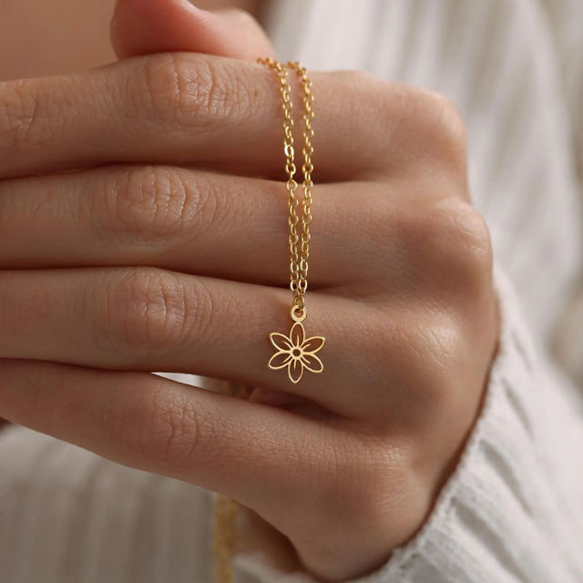 Picture of Custom Birth Flower Necklace - Personalized Necklaces w/ 1-5 Birth Month Flowers - Custom Stainless Steel Necklace - Nice Bridesmaid Gift - Custom Jewelry