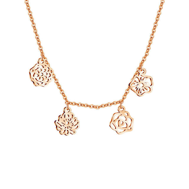 Picture of Custom Birth Flower Necklace - Personalized Necklaces w/ 1-5 Birth Month Flowers - Custom Stainless Steel Necklace - Nice Bridesmaid Gift - Custom Jewelry