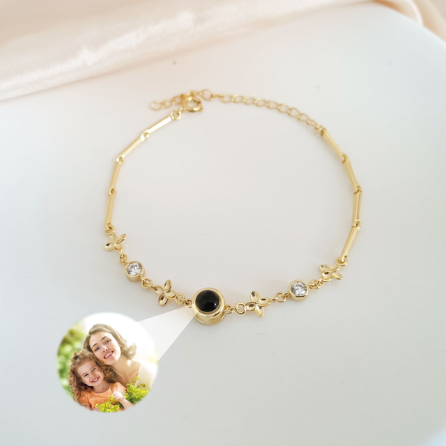 Picture of Personalized Photo Projection Charm Bracelet with Heart Chain - Four-Leaf Clover Style - Memorial Picture Bracelet for Her - Personalized Gifts for Valentine's Day and Anniversary