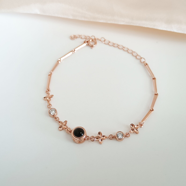 Picture of Personalized Photo Projection Charm Bracelet with Heart Chain - Four-Leaf Clover Style - Memorial Picture Bracelet for Her - Personalized Gifts for Valentine's Day and Anniversary