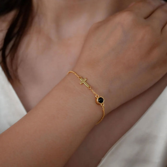 Picture of Personalized Photo Projection Bracelet with Cross - Dainty Cross Photo Bracelet - Picture Memorial Bracelet - Valentine's Day and Birthday Gift for Her