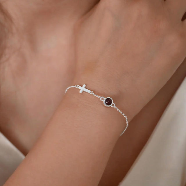 Picture of Personalized Photo Projection Bracelet with Cross - Dainty Cross Photo Bracelet - Picture Memorial Bracelet - Valentine's Day and Birthday Gift for Her