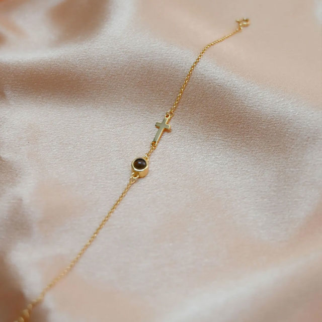 Picture of Personalized Photo Projection Bracelet with Cross - Dainty Cross Photo Bracelet - Picture Memorial Bracelet - Valentine's Day and Birthday Gift for Her