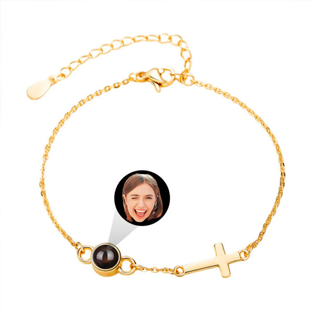 Picture of Personalized Photo Projection Bracelet with Cross - Dainty Cross Photo Bracelet - Picture Memorial Bracelet - Valentine's Day and Birthday Gift for Her