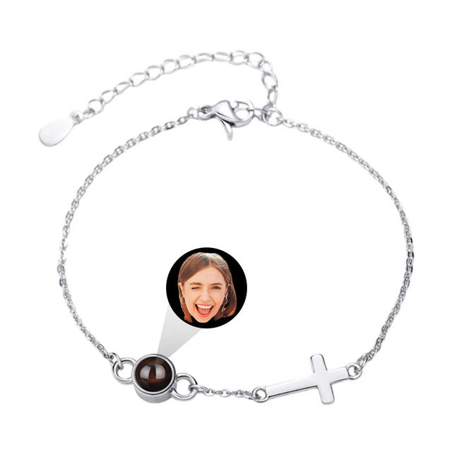 Picture of Personalized Photo Projection Bracelet with Cross - Dainty Cross Photo Bracelet - Picture Memorial Bracelet - Valentine's Day and Birthday Gift for Her