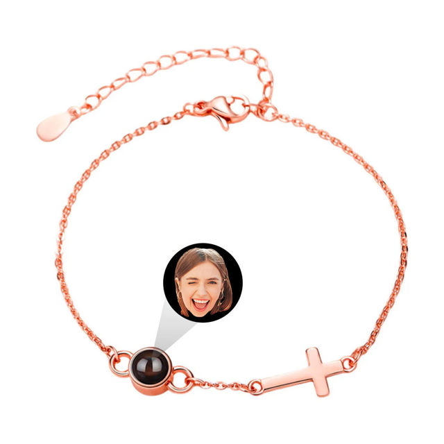 Picture of Personalized Photo Projection Bracelet with Cross - Dainty Cross Photo Bracelet - Picture Memorial Bracelet - Valentine's Day and Birthday Gift for Her
