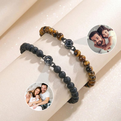 Picture of Personalized Photo Beaded Bracelet - Polygonal Beaded Bracelet - Hidden Photo Bracelet - Personalized Photo Projection Bracelet - Couples Bracelets