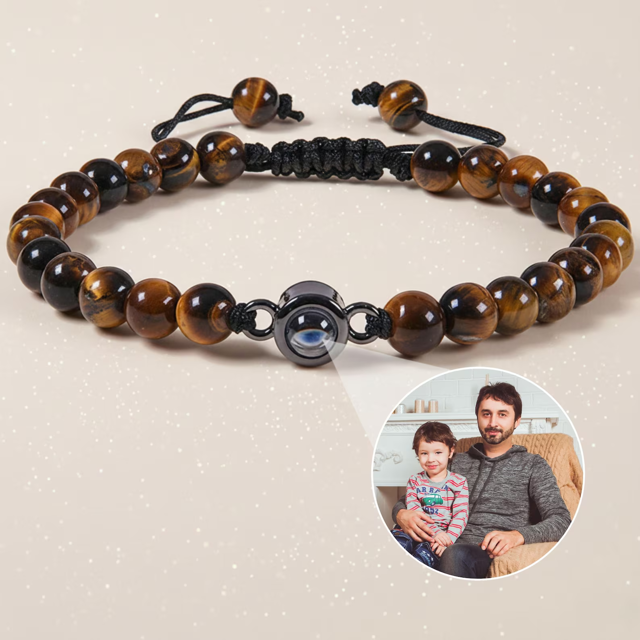 Picture of Personalized Photo Beaded Bracelet - Polygonal Beaded Bracelet - Hidden Photo Bracelet - Personalized Photo Projection Bracelet - Couples Bracelets