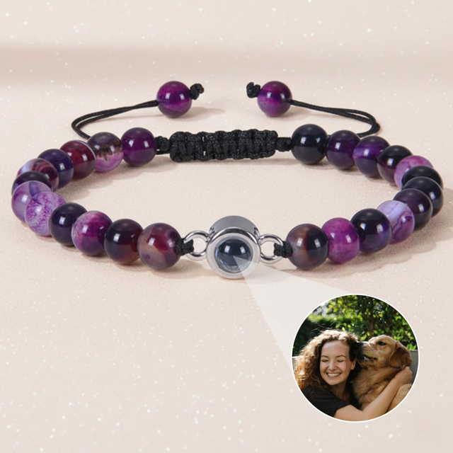 Picture of Personalized Photo Beaded Bracelet - Polygonal Beaded Bracelet - Hidden Photo Bracelet - Personalized Photo Projection Bracelet - Couples Bracelets