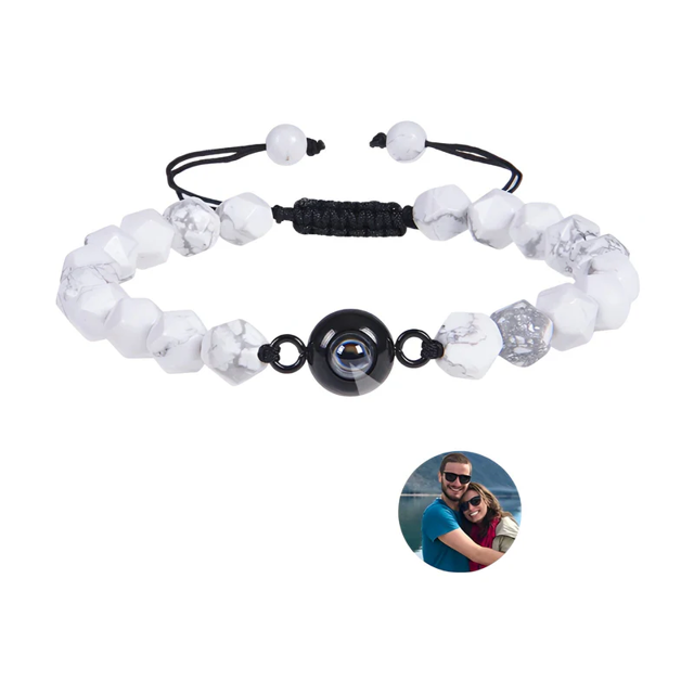 Picture of Personalized Photo Beaded Bracelet - Polygonal Beaded Bracelet - Hidden Photo Bracelet - Personalized Photo Projection Bracelet - Couples Bracelets