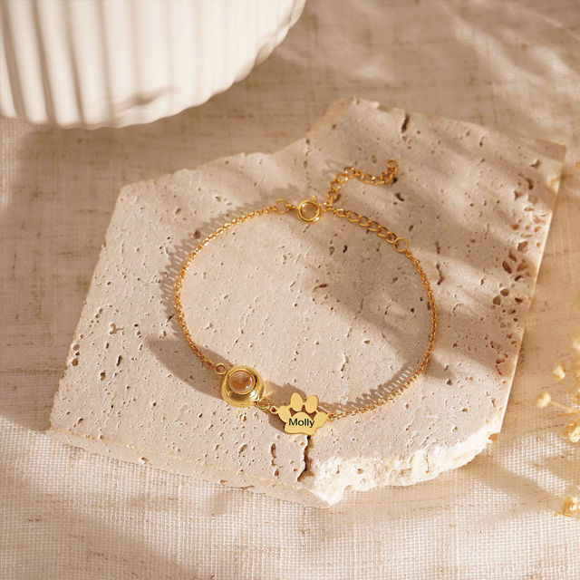 Picture of Custom Projection Bracelet with Photo and Name - Personalized Memorial Picture Bracelet with One or Two Dog Paw - Valentine's Day, Anniversary, Mother's day, Christmas Gifts