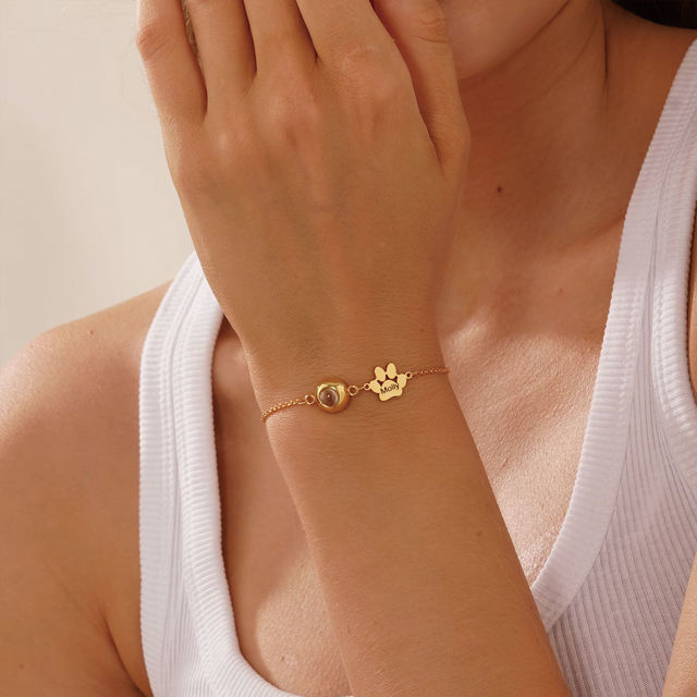 Picture of Custom Projection Bracelet with Photo and Name - Personalized Memorial Picture Bracelet with One or Two Dog Paw - Valentine's Day, Anniversary, Mother's day, Christmas Gifts
