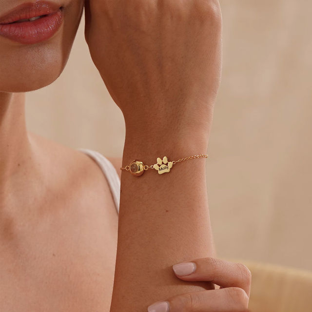 Picture of Custom Projection Bracelet with Photo and Name - Personalized Memorial Picture Bracelet with One or Two Dog Paw - Valentine's Day, Anniversary, Mother's day, Christmas Gifts