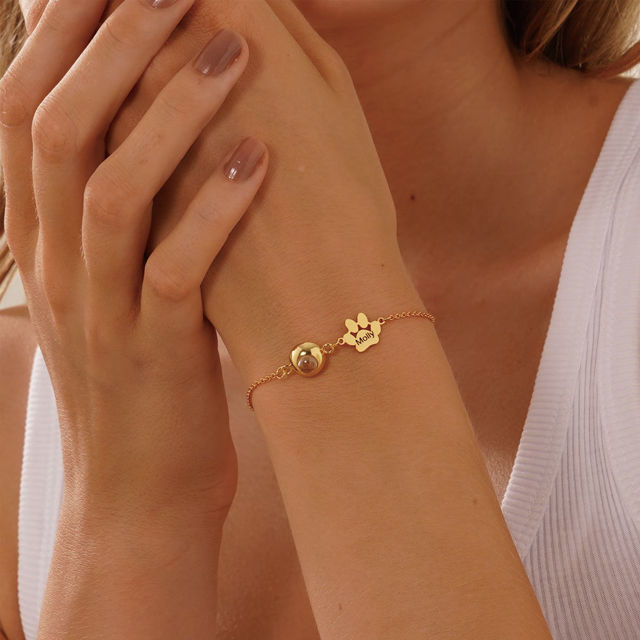 Picture of Custom Projection Bracelet with Photo and Name - Personalized Memorial Picture Bracelet with One or Two Dog Paw - Valentine's Day, Anniversary, Mother's day, Christmas Gifts