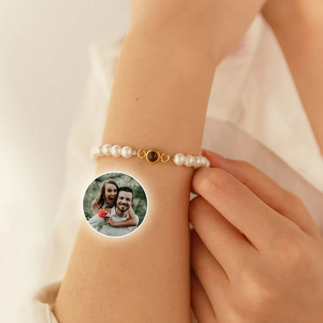 Picture of Personalized Photo Projection Bracelet - White Beaded Bracelet - Valentine's Day gifts for Women and Girls