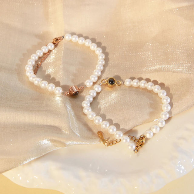 Picture of Personalized Photo Projection Bracelet - White Beaded Bracelet - Valentine's Day gifts for Women and Girls