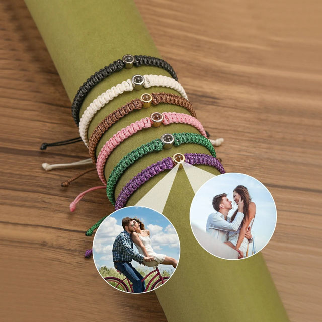 Picture of Personalized Projection Bracelet - Braided Rope Design - Personalized Memorial Picture Bracelet - Couple Bracelet for Her and Him - Gift for Valentine's Day