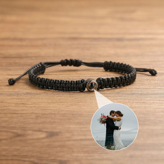 Picture of Personalized Projection Bracelet - Braided Rope Design - Personalized Memorial Picture Bracelet - Couple Bracelet for Her and Him - Gift for Valentine's Day