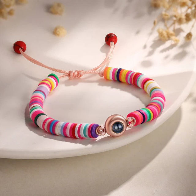 Picture of Personalized Projection Photo Bracelet - Personalized Back to School Gift for Her - Photo Projection Bracelet - Handmade Colorful Cord