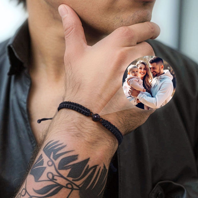 Picture of Personalized Photo Projection Bracelet for Men - Handmade Braided Photo Bracelet for Dad - Memorial Photo Bracelet Men -Fathers Day Gift for Dad and Husband
