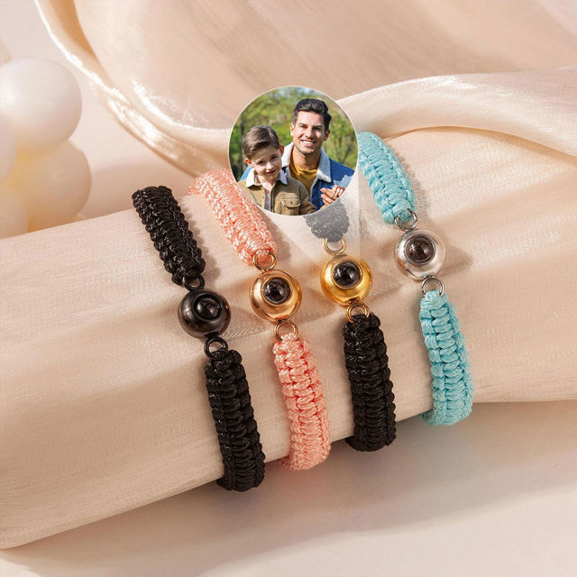 Picture of Personalized Photo Projection Bracelet for Men - Handmade Braided Photo Bracelet for Dad - Memorial Photo Bracelet Men -Fathers Day Gift for Dad and Husband