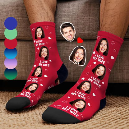 Picture of Personalized Photo Face Socks for Couples - I Love MY Wife / Husband Sccks - Valentine's Day Gifts