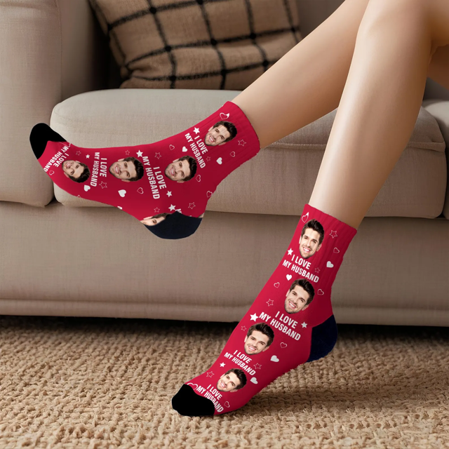 Picture of Personalized Photo Face Socks for Couples - I Love MY Wife / Husband Sccks - Valentine's Day Gifts