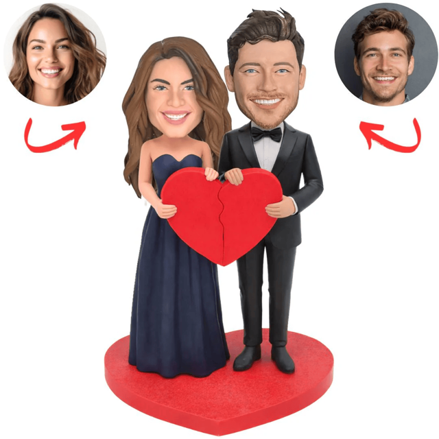Picture of Custom Bobbleheads: Couple Holding Broken Heart | Personalized Bobbleheads for the Special Someone as a Unique Gift Idea｜Best Gift Idea for Birthday, Christmas, Thanksgiving