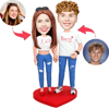 Picture of Custom Bobbleheads: Happy Couple In White Couple T-shirt | Personalized Bobbleheads for the Special Someone as a Unique Gift Idea｜Best Gift Idea for Birthday, Christmas, Thanksgiving