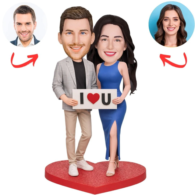 Picture of Custom Bobbleheads: I Love You Sign Modern Couple| Personalized Bobbleheads for the Special Someone as a Unique Gift Idea｜Best Gift Idea for Birthday, Christmas, Thanksgiving
