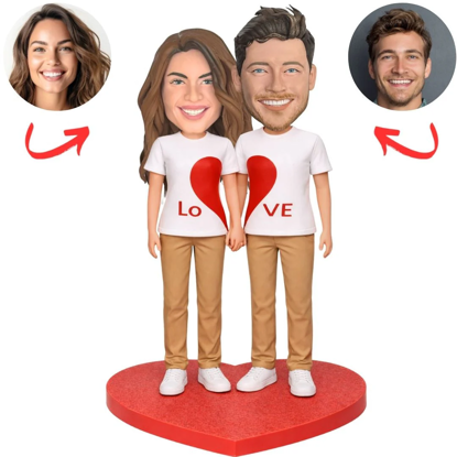 Picture of Custom Bobbleheads: Love Heart Happy Couple | Personalized Bobbleheads for the Special Someone as a Unique Gift Idea｜Best Gift Idea for Birthday, Christmas, Thanksgiving