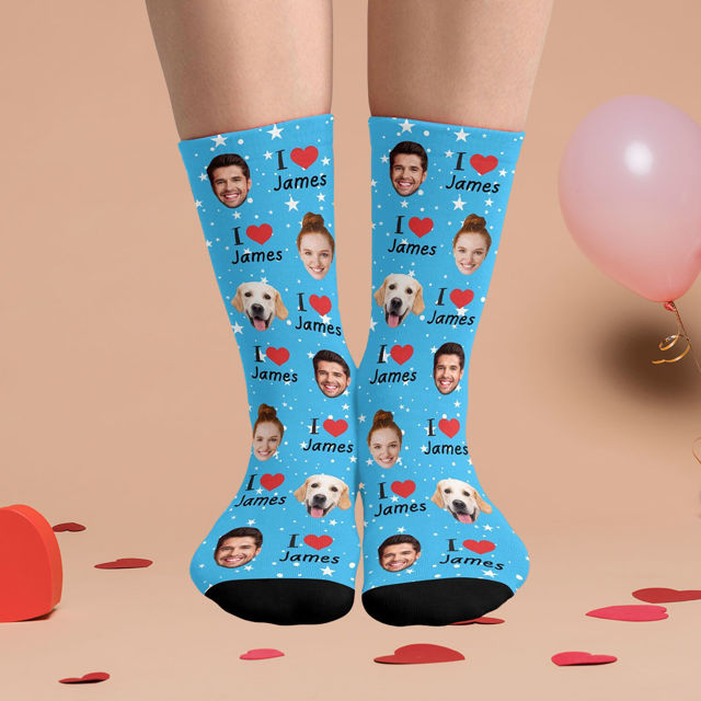Picture of Personalized Photo Face Socks - Photo Socks with the Name of Your Lover - Gift for Couples