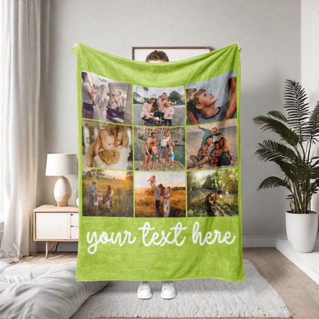 Picture of Personalized Photo Blanket with Text - Personalized Family Blanket with 9 Photos - Make Your Own Blankets - Best Gifts for Family