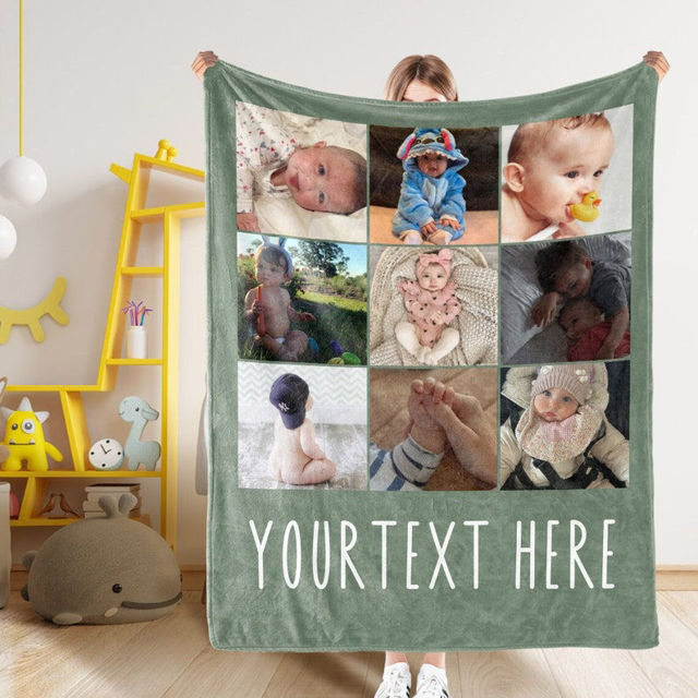 Picture of Personalized Photo Blanket with Text - Personalized Family Blanket with 9 Photos - Make Your Own Blankets - Best Gifts for Family