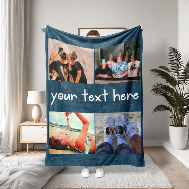 Picture of Personalized Photo Blanket with Text - Personalized Family Blanket with 4 Photos - Make Your Own Blankets - Best Gifts for Family