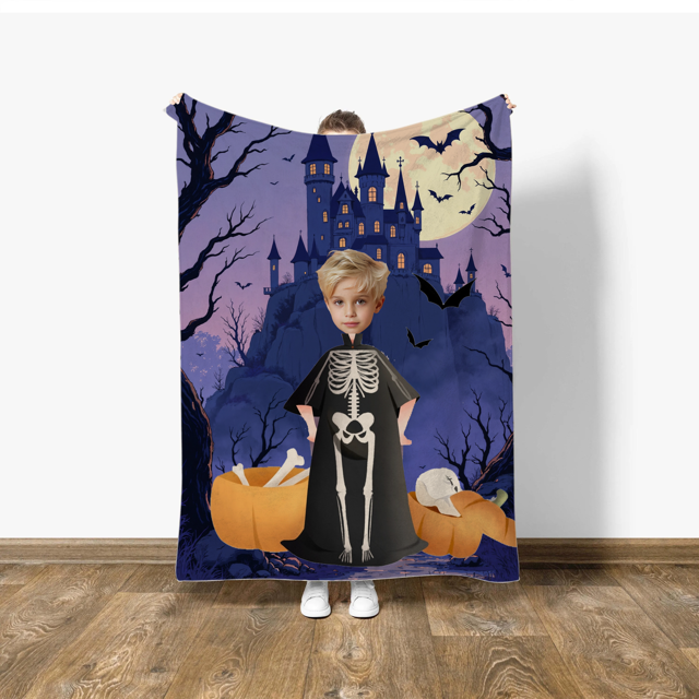 Picture of Personalized Blankets - Custom Halloween Blankets - Skull Pumpkin Boy