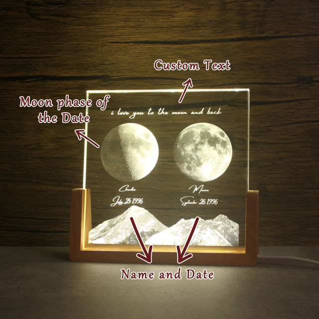 Picture of Personalized Moon Phase Crystal Lamp | Double Moon Phase And Mountain Crystal Lamp