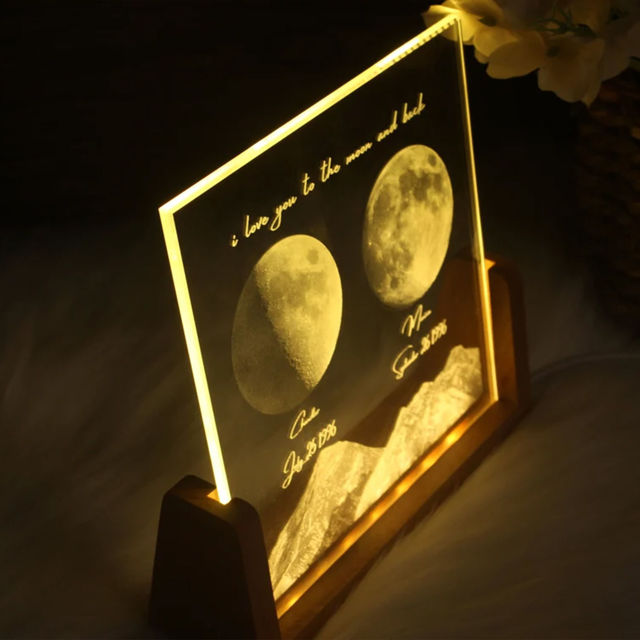 Picture of Personalized Moon Phase Crystal Lamp | Double Moon Phase And Mountain Crystal Lamp