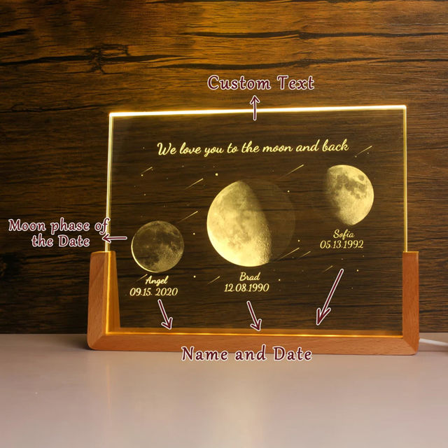Picture of Personalized Moon Phase Crystal Lamp | Three Moon Phase Crystal Lamp