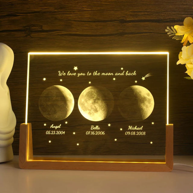 Picture of Personalized Moon Phase Crystal Lamp | Three Moon Phase Crystal Lamp