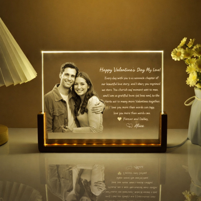 Picture of Custom Crystal Photo Frame: Personalized Crystal Photo Frame With A Warm Color Light Base