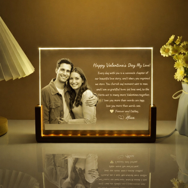 Picture of Custom Crystal Photo Frame: Personalized Crystal Photo Frame With A Warm Color Light Base